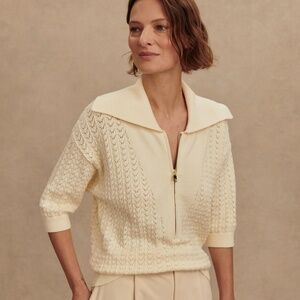 Varley-Arney half-zip knit polo- Egret